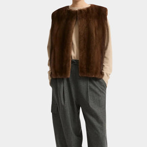 Brown Mink Fur Vest for Women - Mink Fur Gilet