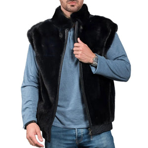 Men's Black Mink Bomber Vest Jacket