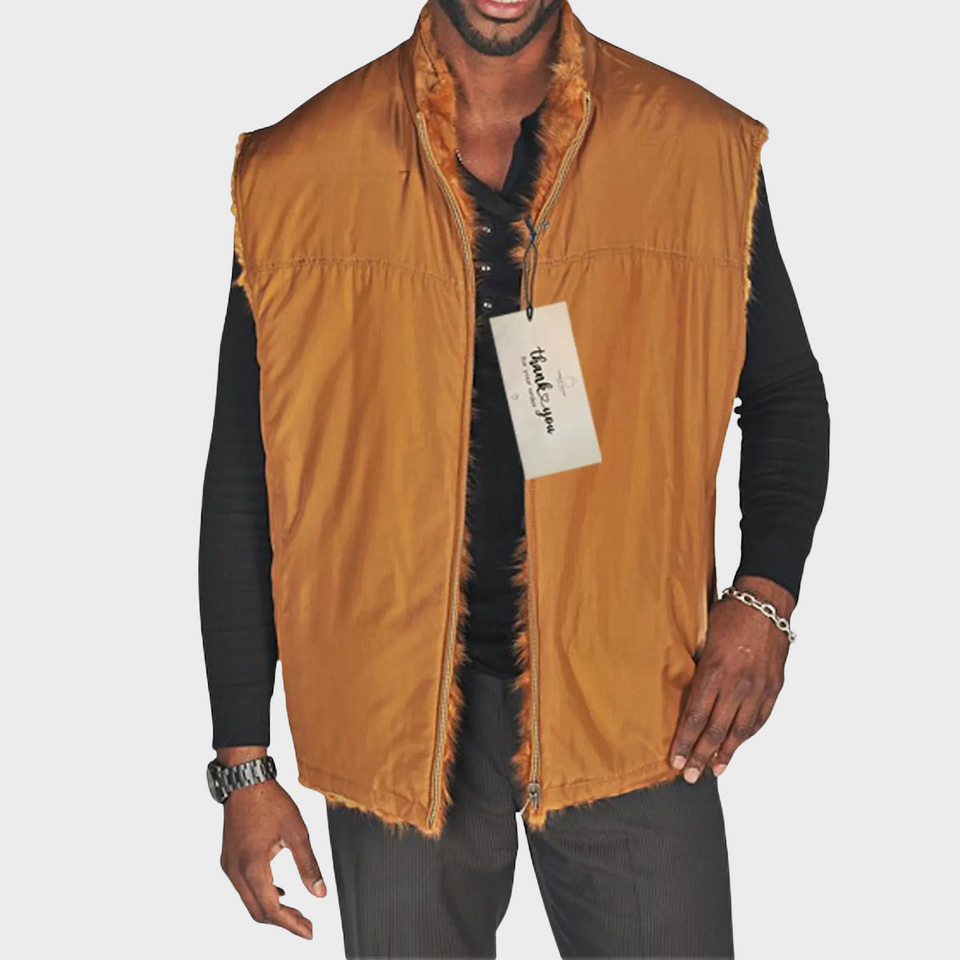 Men’s Luxury Zippered Golden Mink Vest - Men's Reversible Mink Vest