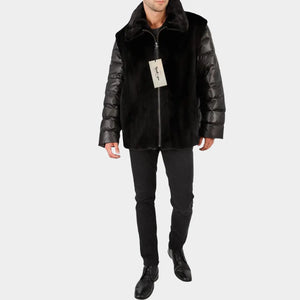 Men’s Black Ranch Mink Jacket Quilted Sleeves Mink Vest