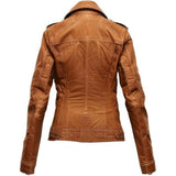 Brown Moto Racer Genuine Sheepskin Biker Leather Jacket for Women