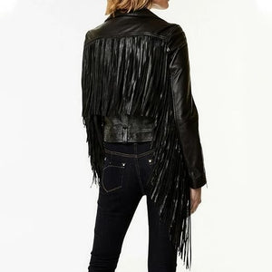 Classic Black Motorcyle Biker Genuine Lambskin Leather Jacket  for Women