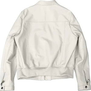 Chic White Bomber-Style Genuine Sheepskin Leather Jacket for Women’s