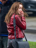 Bank Of Dave Phoebe Dynevor Red Jacket