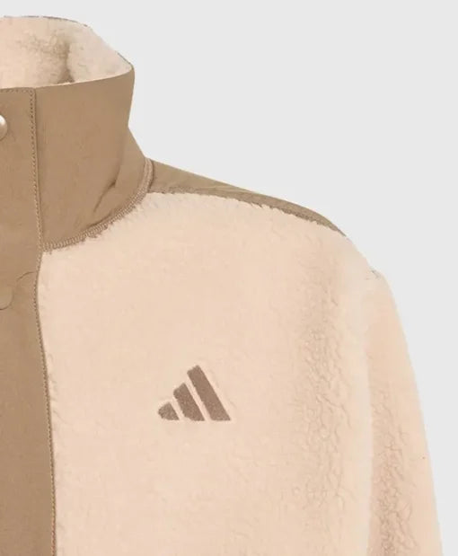 Adidas beige and brown snap front sherpa jacket
