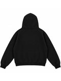 Plain black oversized hoodie with dropped shoulders, a pullover hood, and ribbed cuffs and hem