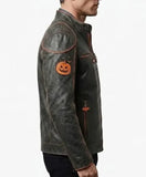 Black Trick or Treat cafe racer leather jacket front view
