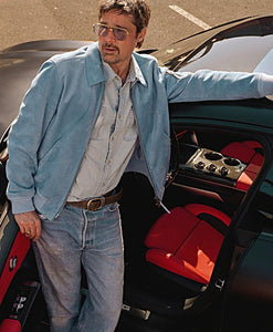 Blue suede jacket with full-length sleeves and ribbed cuffs