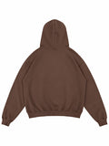 Plain brown oversized hoodie with dropped shoulders, a pullover hood, and ribbed cuffs and hem