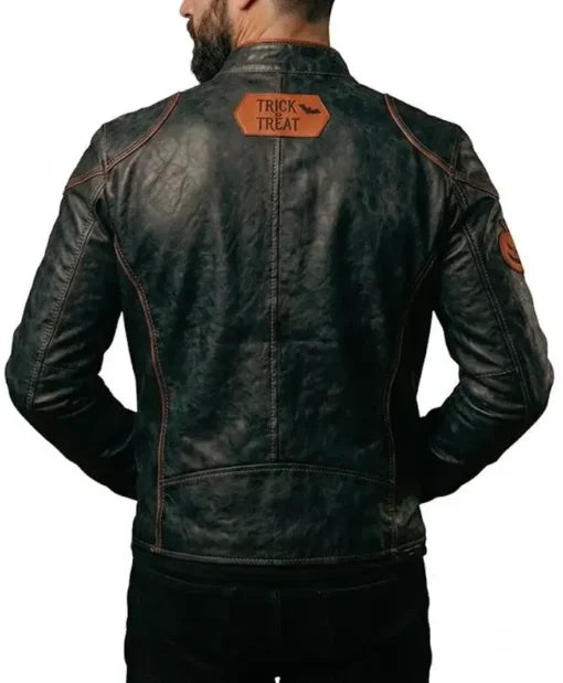 Halloween Trick or Treat black leather cafe racer jacket