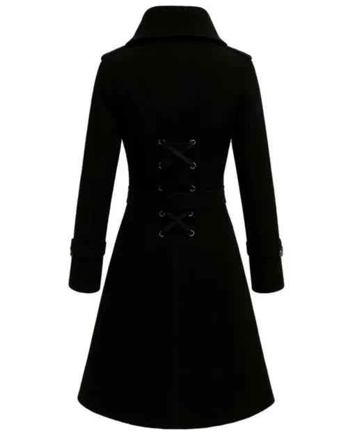 Women's gothic black wool coat with lace back design
