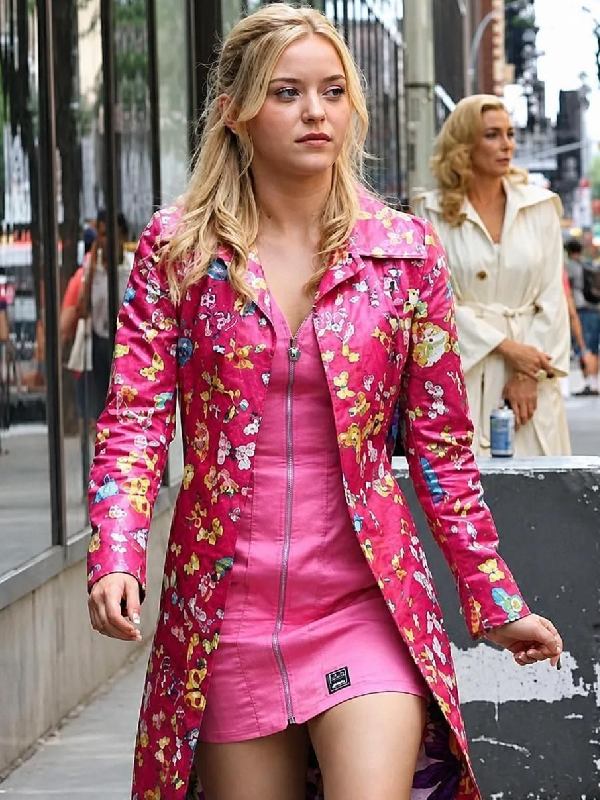 Elle S01 Lexi Minetree Butterfly Printed Pink Coat