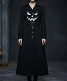 Gothic Pumpkin Black Wool Coat with lapel collar