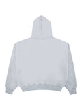 Plain grey oversized hoodie with dropped shoulders, a pullover hood, and ribbed cuffs and hem