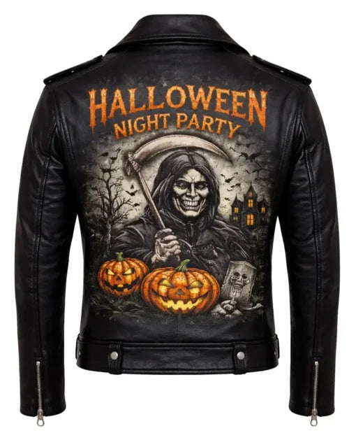 Premium Halloween Grim Reaper real leather jacket