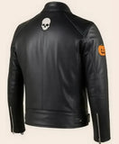 Halloween Black Leather Biker Jacket with lapel collar