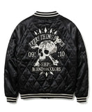 Unisex Skull and Crossbone Quilted Black Jacket with ribbed collar