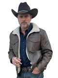 Charles Esten brown leather jacket with front zipper