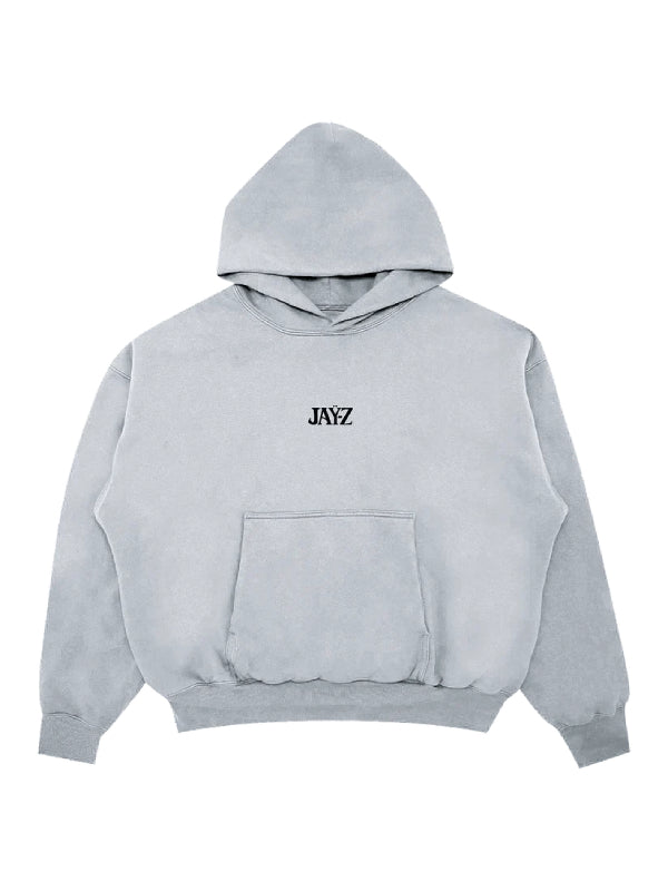 Grey JAY-Z Classic hoodie with a small black JAY-Z logo at the center of the chest and a front kangaroo pocket