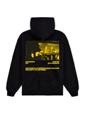 Black JAY-Z Dead Presidents hoodie with a large yellow-tinted image and anniversary rerelease text on the upper back