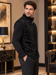 Men's Black Broadtail Persian Lamb Fur vest karakuli astarkhan
