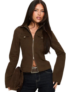 Kelehan Long Sleeve Zip Front Jacket Stonewashed Brown