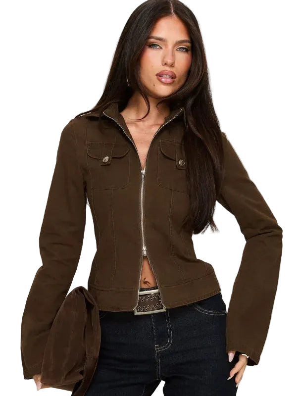 Kelehan Long Sleeve Zip Front Jacket Stonewashed Brown