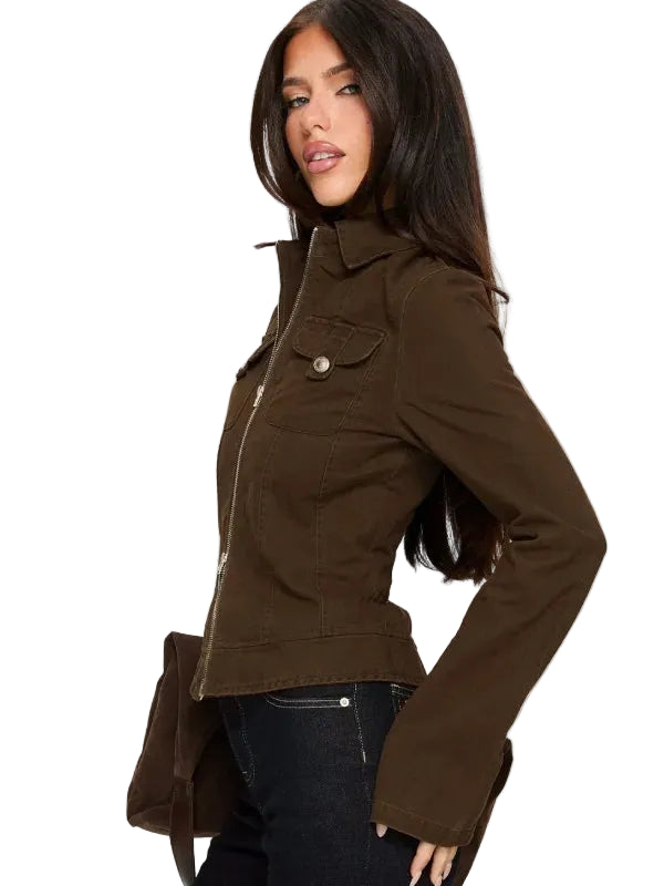Women’s Kelehan Long Sleeve Zip Front Stonewashed Brown Jacket