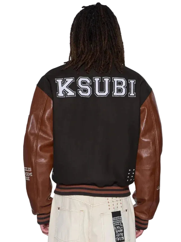 Ksubi Patched Black and Brown Varsity Jacket