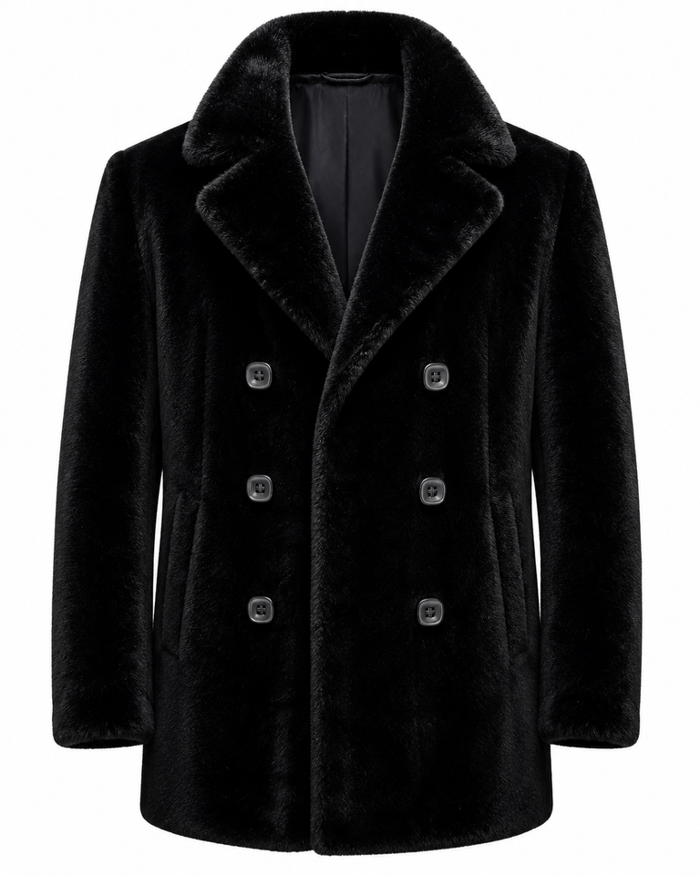 Mens Black Mid Length Mink Fur Coat front view
