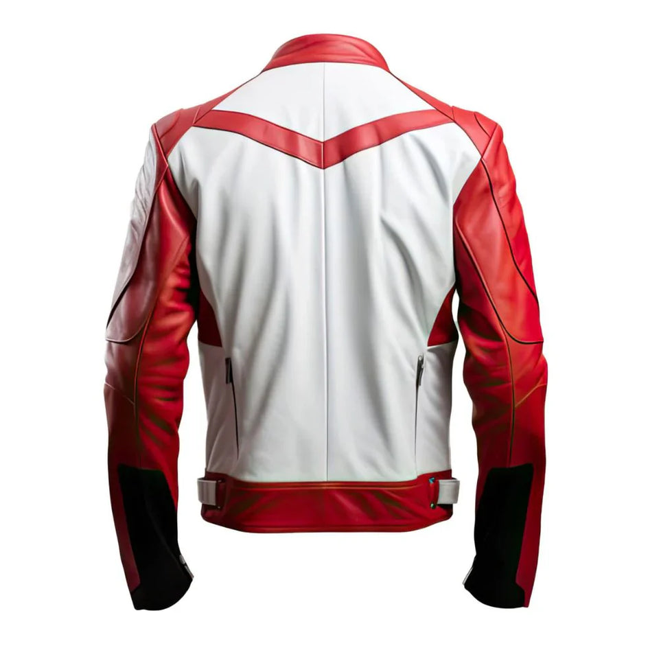 White Motorcycle Racing Premium Sheepskin Leather Jacket  For Men