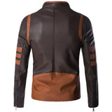 Wolverine Brown Pure Sheepskin Retro Strips Moto Leather Jacket For Men