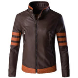 Wolverine Brown Pure Sheepskin Retro Strips Moto Leather Jacket For Men