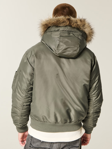 Faux Fur Trim Zip-Up Bomber Jacket