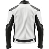 Striking Black White Genuine Sheepskin Biker Leather Jacket for Men
