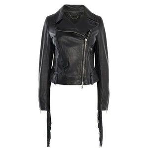 Classic Black Motorcyle Biker Genuine Lambskin Leather Jacket  for Women