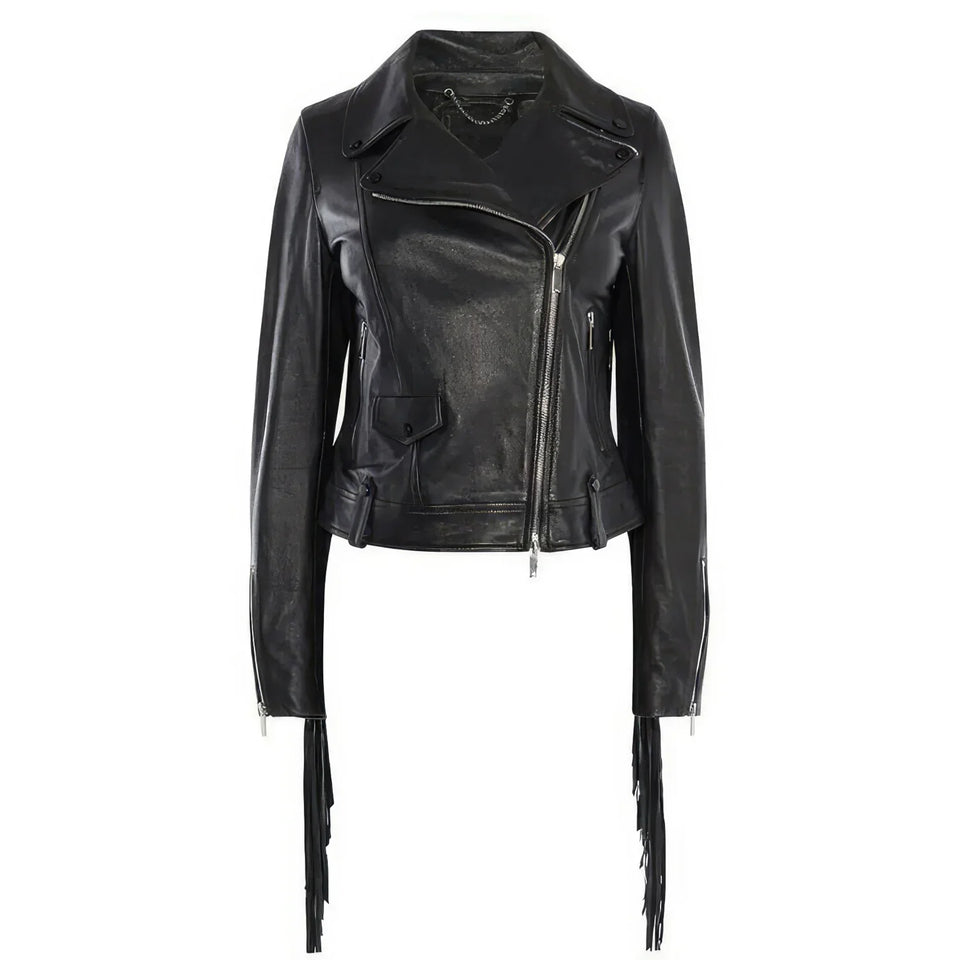 Classic Black Motorcyle Biker Genuine Lambskin Leather Jacket  for Women
