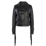 Classic Black Motorcyle Biker Genuine Lambskin Leather Jacket  for Women