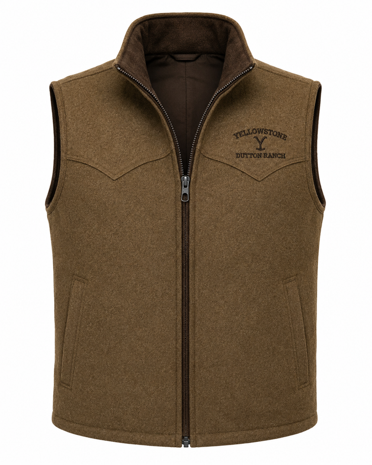 Mens Beige Wool Vest sleeveless waistcoat front view