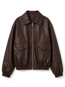 Sydney Sweeney inspired brown leather jacke