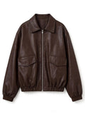 Sydney Sweeney inspired brown leather jacke