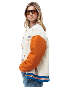 Women's NBA-inspired multicolor bomber jacket front view