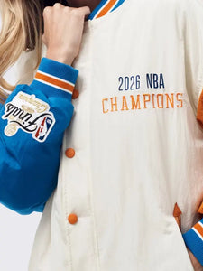 Cream-themed Knicks champions snap-front bomber jacket