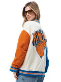 Cream-themed Knicks champions snap-front bomber jacket