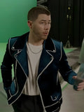 Power Ballad Nick Jonas Blue Velvet Biker Jacket