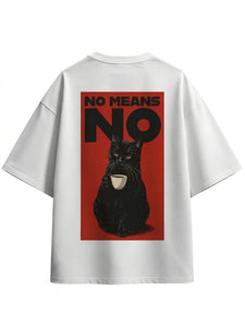 No Means No Oversized Graphic Tee with Black Cat Print