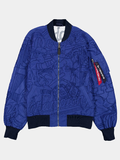 Royal blue Dodgers embroidered bomber jacket with front zipper and Alpha Industries New Era sleeve flight tag