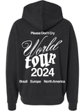 Black fleece hoodie with white Rapsody lettering, black-and-white portrait, The Homegirl script and a front kangaroo pocket