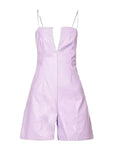 Women’s purple leather playsuit with spaghetti straps