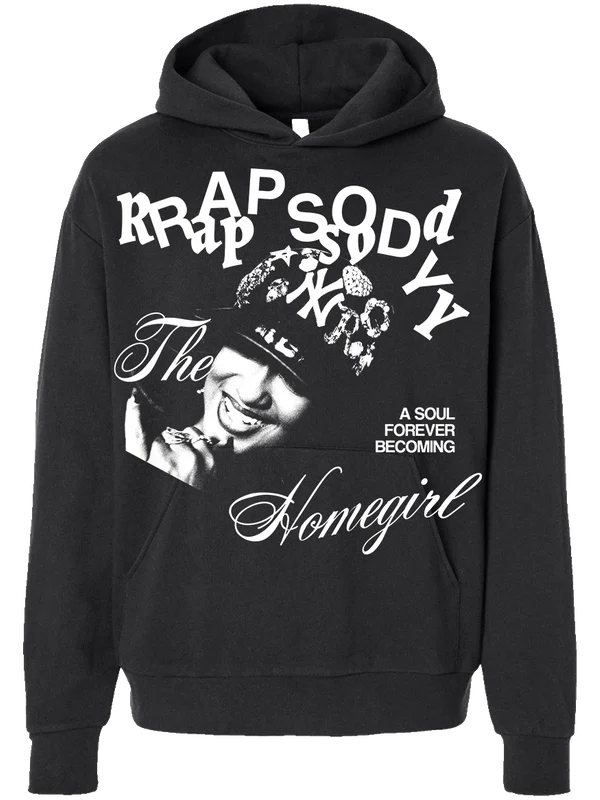 Black pullover hoodie with white Please Don't Cry World Tour 2024 lettering and Brazil Europe North America text on the back
